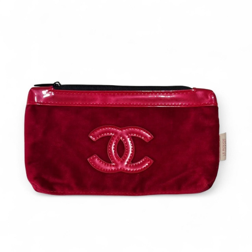 Chanel Velour Pouch Clutch Coco Mark Red Le Rouge Chanel New